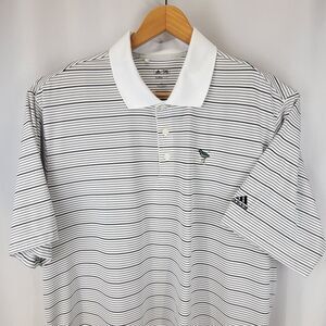 Adidas Climalite Golf Polo Shirt THE CREEK CLUB White Black Stripe Stretch XL